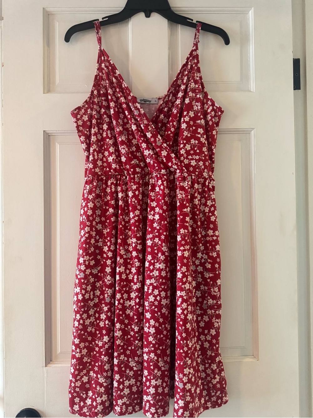 Red Floral Midi Dress with Spaghetti Straps